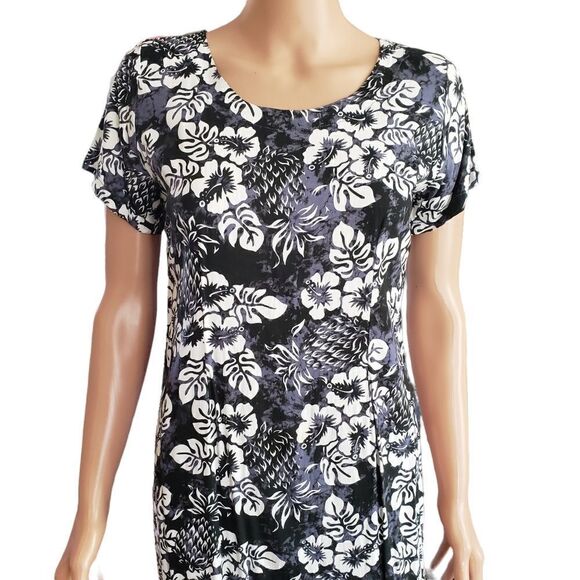 Royal Creations Hibiscus Gray/White Summer Midi Dress SMALL - Picture 4 of 13